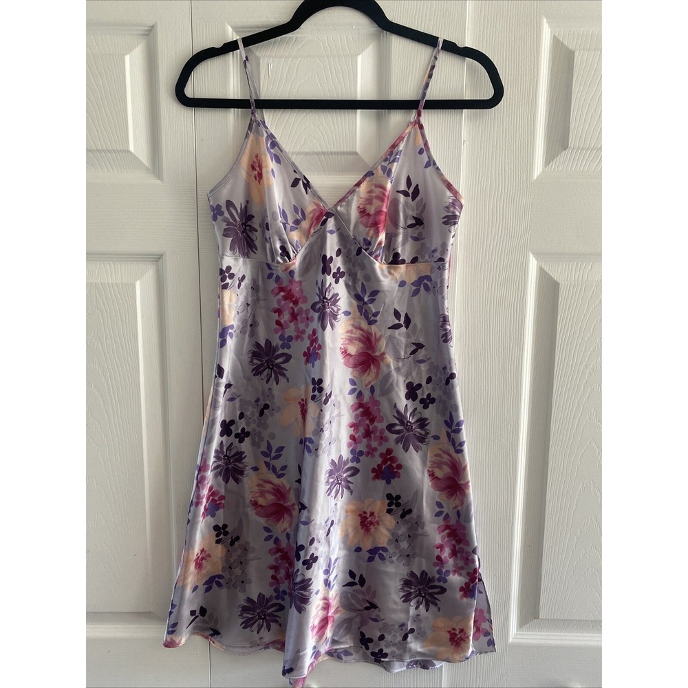 BHS Vintage Floral Satin Slip Nightgown Womens Size 10 Lilac Purple Y2K Lingerie